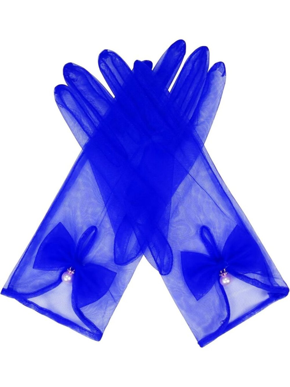 Women's Royal Blue Wrist Length Vintage Accessories Elegant Short Mesh Gloves
